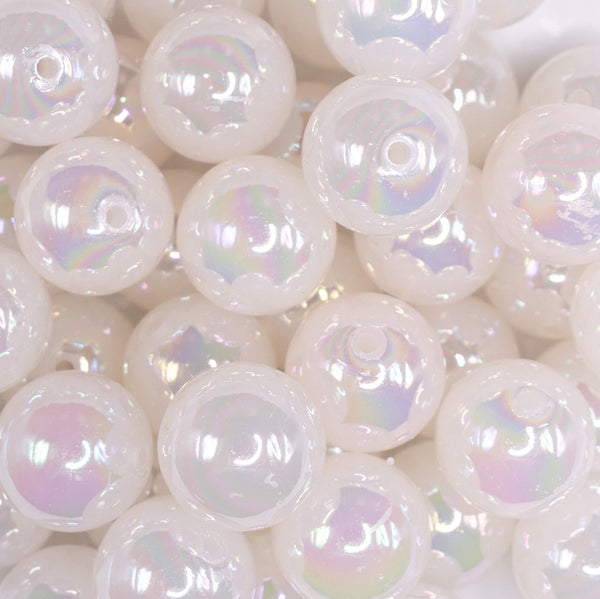 close up view of a pile of 20mm White Jelly AB Acrylic Chunky Bubblegum Beads