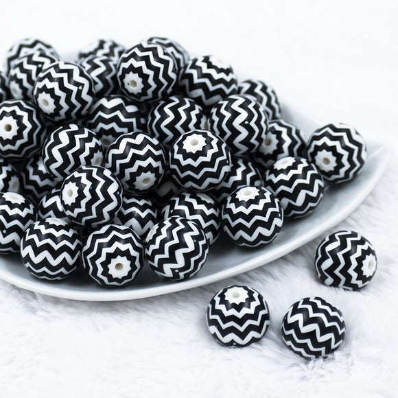 20mm Black with White Chevron Bubblegum Beads