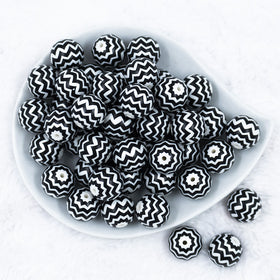 20mm Black with White Chevron Bubblegum Beads