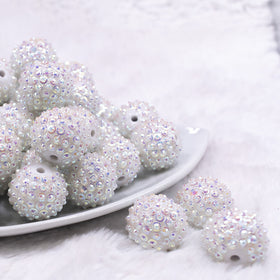 20mm White Flower Rhinestone Bubblegum Beads