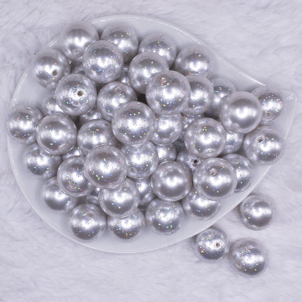 top view of a pile of 20mm White with Glitter Faux Pearl Bubblegum Beads