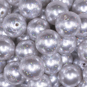 20mm White with Glitter Faux Pearl Bubblegum Beads