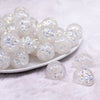 front view of a pile of 20mm White Majestic Confetti Bubblegum Beads