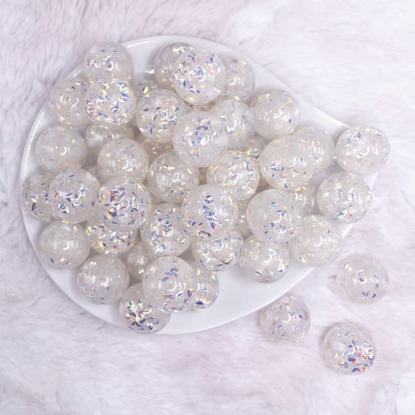 top view of a pile of 20mm White Majestic Confetti Bubblegum Beads