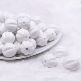 20mm White Opaque Pumpkin Shaped Bubblegum Bead