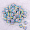 Top view of a pile of 20mm Pastel Striped Rhinestone AB Bubblegum Beads