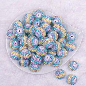 20mm Pastel Striped Rhinestone AB Bubblegum Beads