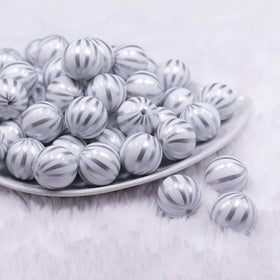 20mm White with Silver Pin Stripes Acrylic Bubblegum Beads