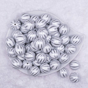 20mm White with Silver Pin Stripes Acrylic Bubblegum Beads