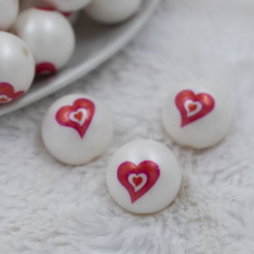 20mm Heart Print Chunky Acrylic Bubblegum Beads [10 Count]