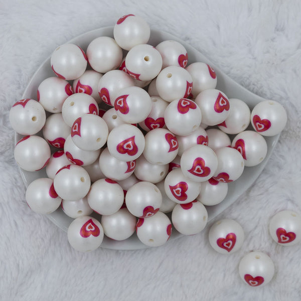 Top view of a pile of 20mm Heart Print Chunky Acrylic Bubblegum Beads [10 Count]