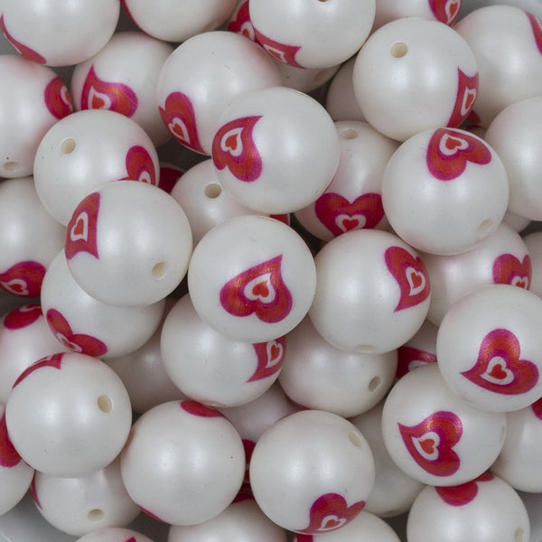 Close up view of a pile of 20mm Heart Print Chunky Acrylic Bubblegum Beads [10 Count]
