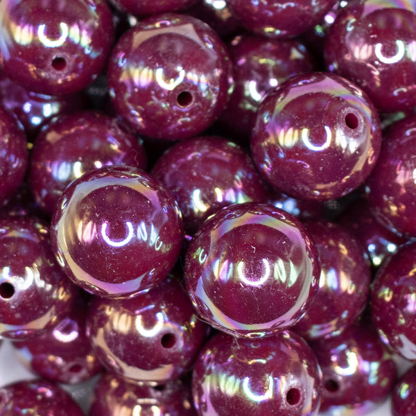 close up view of a pile of 20mm Wine Red Solid AB Bubblegum Beads