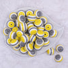 Top view of a pile of 20mm Yellow, Gray & White Stripes Chunky Bubblegum Jewelry Beads