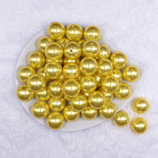 Top view of a pile of 20mm Yellow with Glitter Faux Pearl Bubblegum Beads