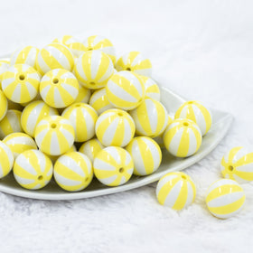 20mm Yellow with White Stripe Beach Ball Bubblegum Beads