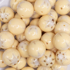 20mm Yellow with White Marble Flower Bubblegum Beads