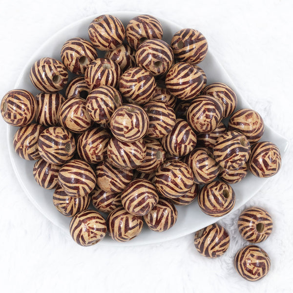 Top view of a pile of 20mm Zebra Print Wooden Beads