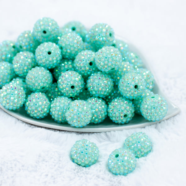 20mm Aqua Marine Rhinestone AB Bubblegum Beads