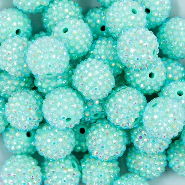 20mm Aqua Marine Rhinestone AB Bubblegum Beads
