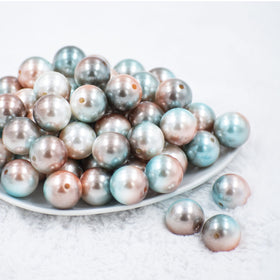 20mm Blue/Brown Ombre Shimmer Faux Pearl Bubblegum Beads