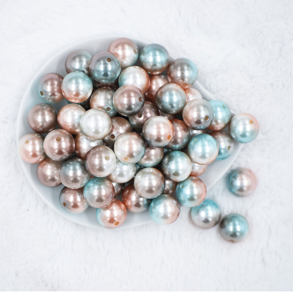 Top view of a pile of 20mm Blue/Brown Ombre Shimmer Faux Pearl Bubblegum Beads