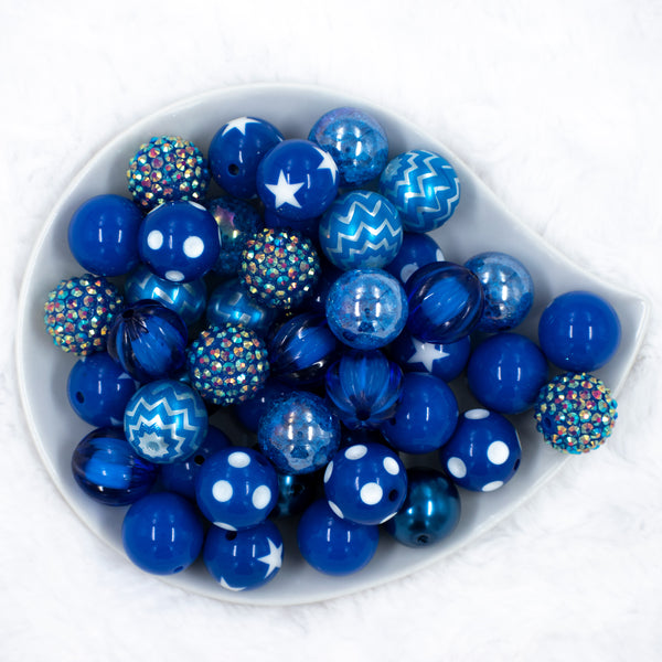 Top view of a pile of 20mm Blue Velvet Chunky Acrylic Bubblegum Bead Mix [50 Count]