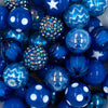 Close up view of a pile of 20mm Blue Velvet Chunky Acrylic Bubblegum Bead Mix [50 Count]