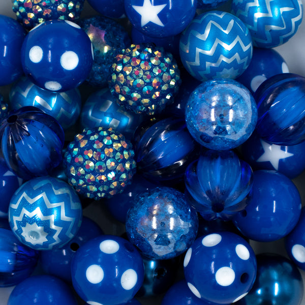 Close up view of a pile of 20mm Blue Velvet Chunky Acrylic Bubblegum Bead Mix [50 Count]