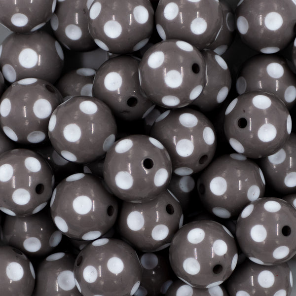 close-up of a pile of 20mm Gray with White Polka Dots Chunky Acrylic Bubblegum Beads
