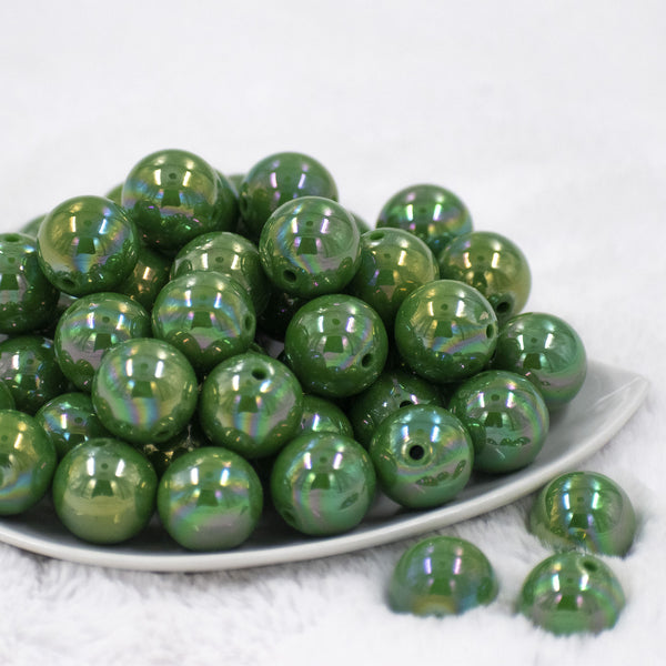 Front view of a pile of 20mm Dark Green Solid AB Bubblegum Beads