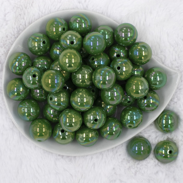 Top view of a pile of 20mm Dark Green Solid AB Bubblegum Beads