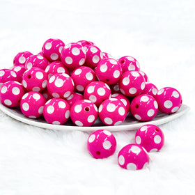 20mm Hot Pink with White Polka Dots Acrylic Bubblegum Beads