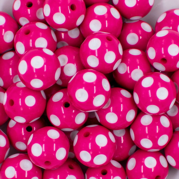 close-up view of a pile of 20mm Hot Pink with White Polka Dots Chunky Acrylic Bubblegum Beads