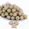 Front View of a pile of 20mm Gold Shimmer Rhinestone AB Bubblegum Beads