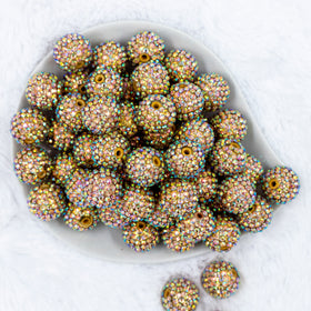 20mm Gold Shimmer Rhinestone AB Bubblegum Beads