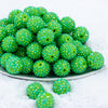 Front view of a pile of 20mm Green Apple Rhinestone AB Bubblegum Beads
