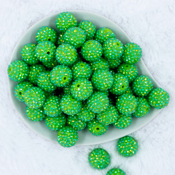 Top view of a pile of 20mm Green Apple Rhinestone AB Bubblegum Beads