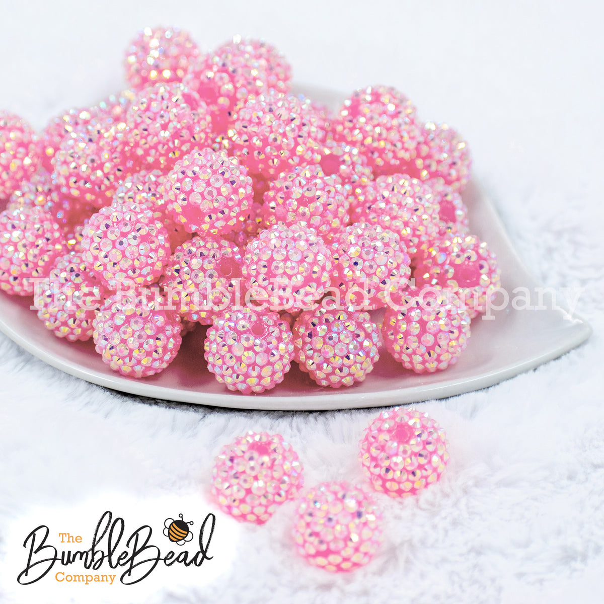 20mm Jelly Pink Rhinestone AB Bubblegum Beads | The BumbleBead Company