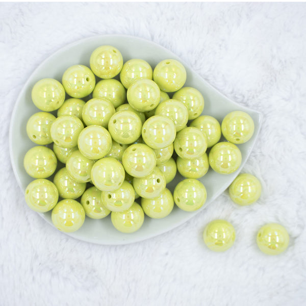 Top view of a pile of 20mm Lime Green Solid AB Bubblegum Beads
