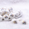 Front view of a pile of 20mm Live-Love-Teach Print Chunky Acrylic Bubblegum Beads [10 Count]