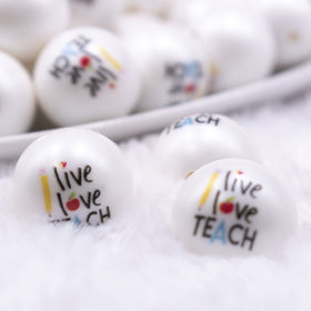 20mm Live-Love-Teach Print Chunky Acrylic Bubblegum Beads [10 Count]