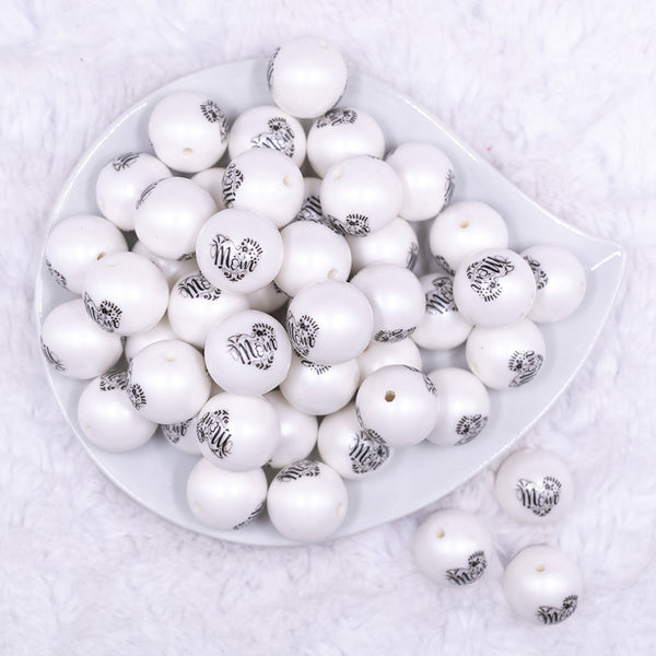 Top view of a pile of 20mm Mom Print Chunky Acrylic Bubblegum Beads [10 Count]