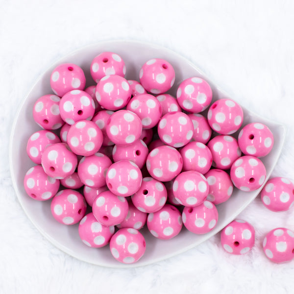 20mm Pink with White Polka Dots Acrylic Bubblegum Beads