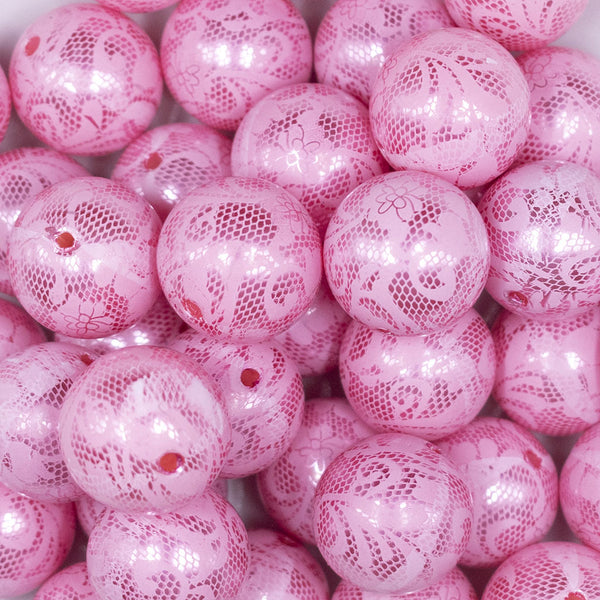 20mm Pink Lace Bubblegum Beads