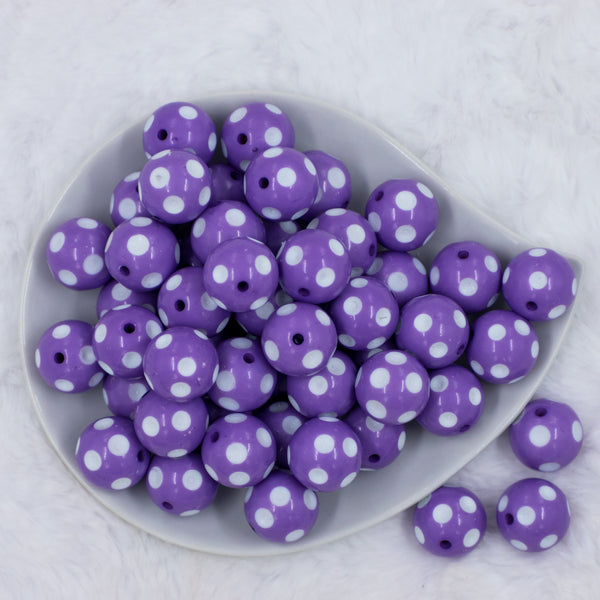 20mm Purple with White Polka Dots Acrylic Bubblegum Beads