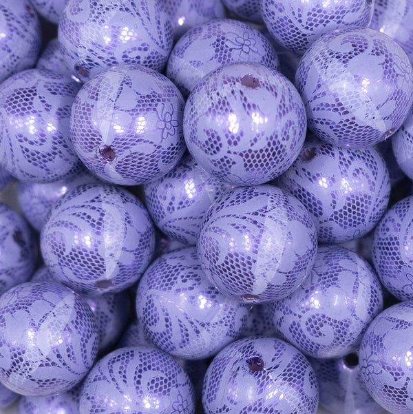 Close up view of a pile of 20mm Purple Lace Bubblegum Beads
