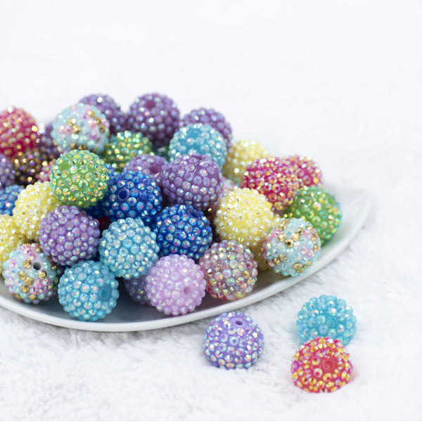 Front view of a pile of 20mm Rhinestone AB Acrylic Bubblegum Bead Mix [50 Count]