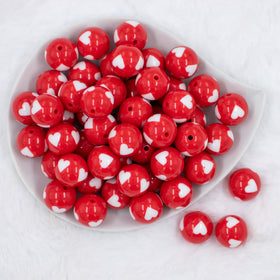 20mm Red with White Hearts Acrylic Bubblegum Beads