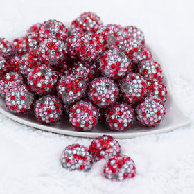 20mm Red, Pink, & Silver Confetti Rhinestone AB Bubblegum Beads